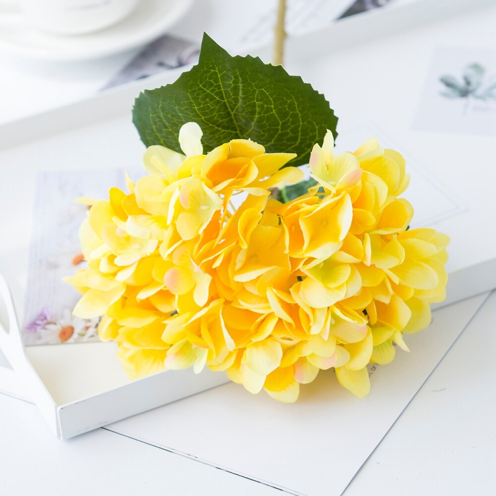 Siden hortensia höst år jul vas för heminredning tillbehör bröllop dekorativa växter billiga konstgjorda blommor: Gul