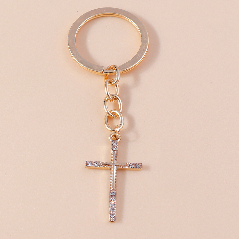 Porte-clés religieux croix en cristal biscuits pour femmes et filles, porte-clés, porte-clés, breloques de sac à main, bijoux à bricoler soi-même, , luxe: Bleu