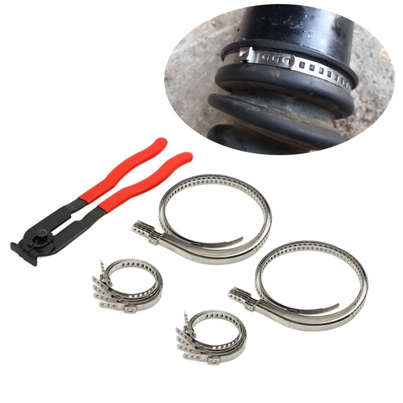 20 stk rustfrit stål justerbar aksel cv led støvle crimp clamp kit clip hoop clamp bands med tang værktøj til bil atv