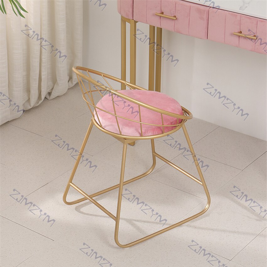 Nordic Style Wrought Iron Round Dressing Chair Modern Minimalist Backrest Makeup Chair Living Room Furniture Home Leisure Chair