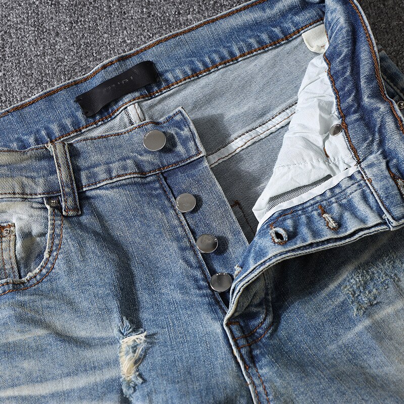 Mannen Mannelijke Mode Gaten Broek Heren Blauw Populaire Vijfpuntige Ster Borduurwerk Trend Wilde Eenvoudige Jeans mannen Denim Broek