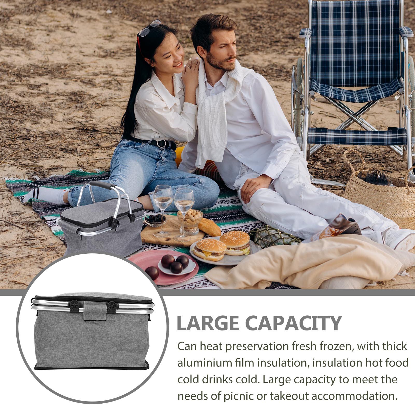 1PC Insulated Picnic Basket Portable Cooler Picnic Bag with Aluminium Handle