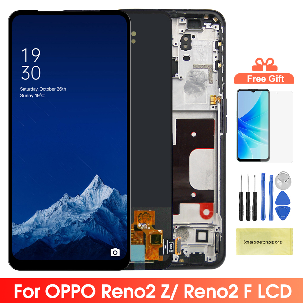 Reno2 F CPH1989 Anzeige, für Oppo Reno2 Z PCKM70 PCKT00 LCD-Anzeige, digitaler Touchscreen mit Rahmenbaugruppe, Ersatz