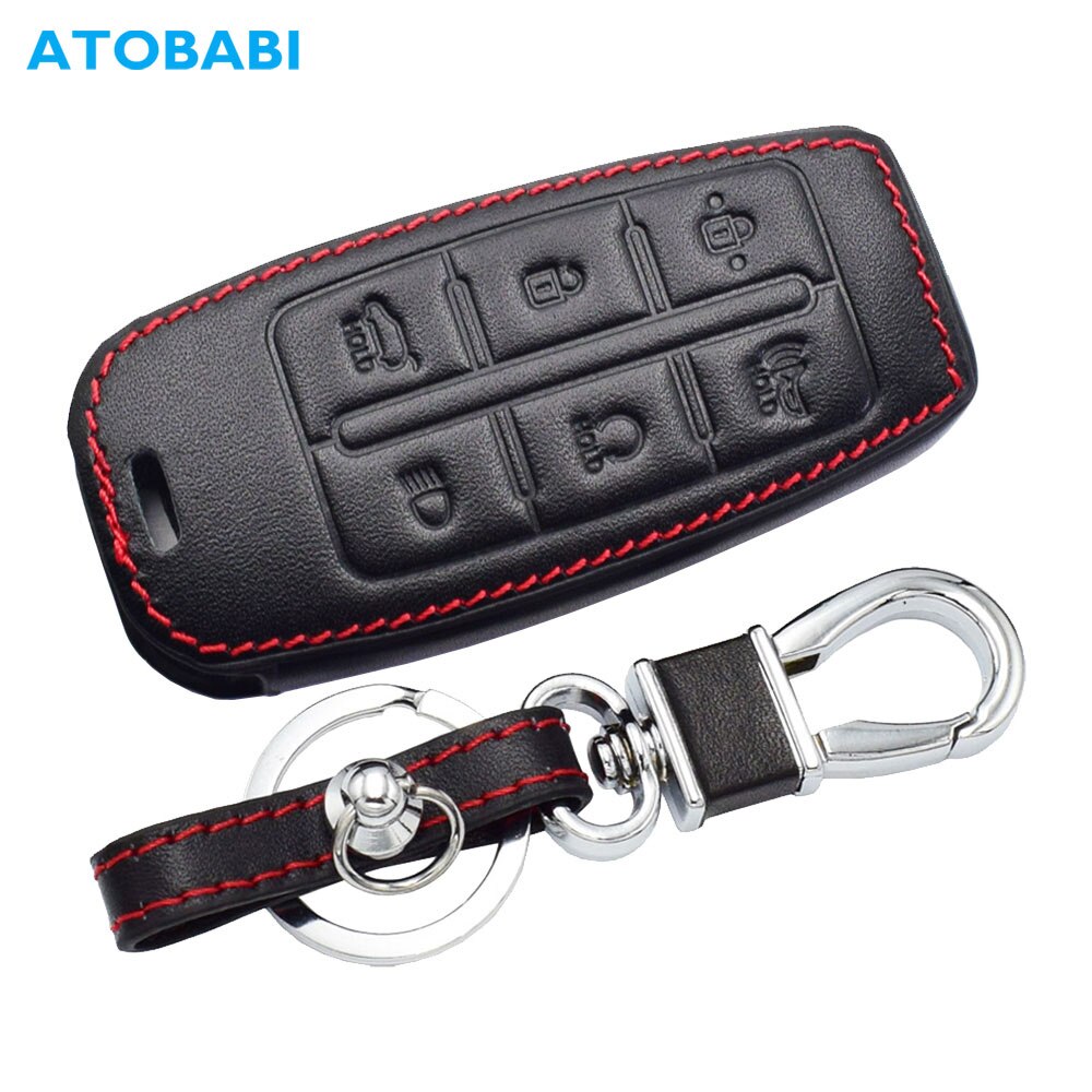 Leather Car Key Case For Hyundai Genesis GV80 G80 Smart Keyless Remote Control Protector Cover Keychain Holder Korea