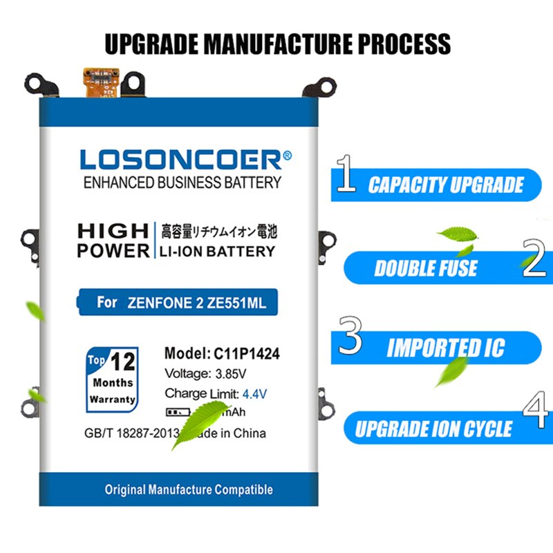 LOSONCOER 4950mAh C11P1424 Battery For Asus Zenfone 2 ZE551ML ZE550ML 5.5 inch Z00AD Z00ADB Z00A Z008D Phone Battery