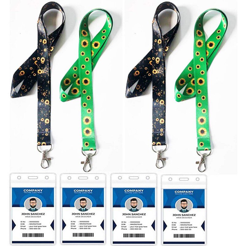 Cordones de girasol 4 Uds soporte para tarjetas transparente cuello de girasol cordón titular de la insignia para tarjeta de estudiante autismo Lanyard llaves 4 Uds