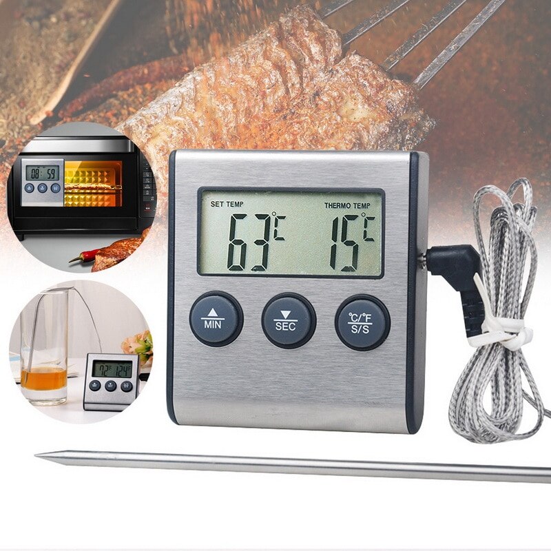 1pc Kitchen food thermometer Digital Probe Oven & Meat Thermometer Timer for BBQ Grill Meat Food Cooking