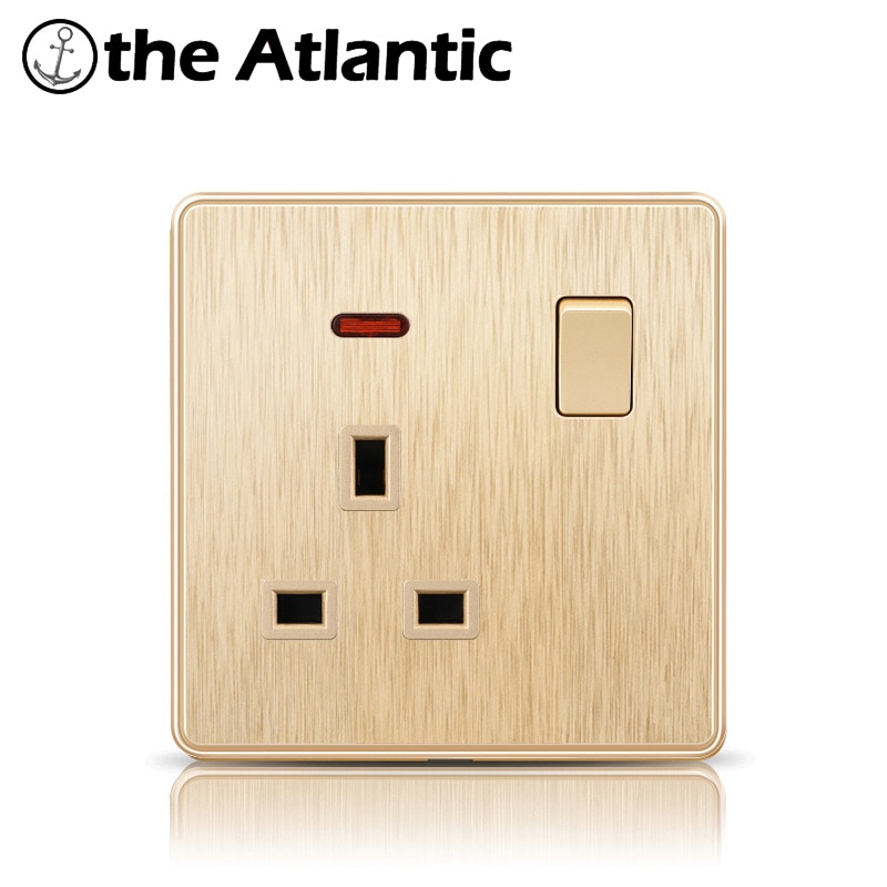 Atlectric UK Standard Plug Socket Household Wall Power Electrical Socket Switch Control Socket 13A Outlet Aluminum Alloy Panel