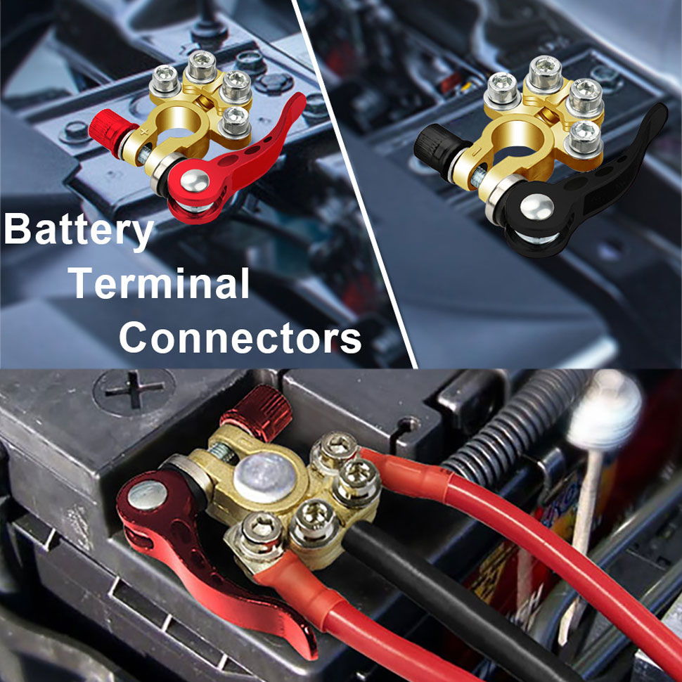 2PCS Battery Terminal Connector Kit for 12V 24V Positive Negative Car Boat Marine Battery Post Terminals Clamp Connectors Tools