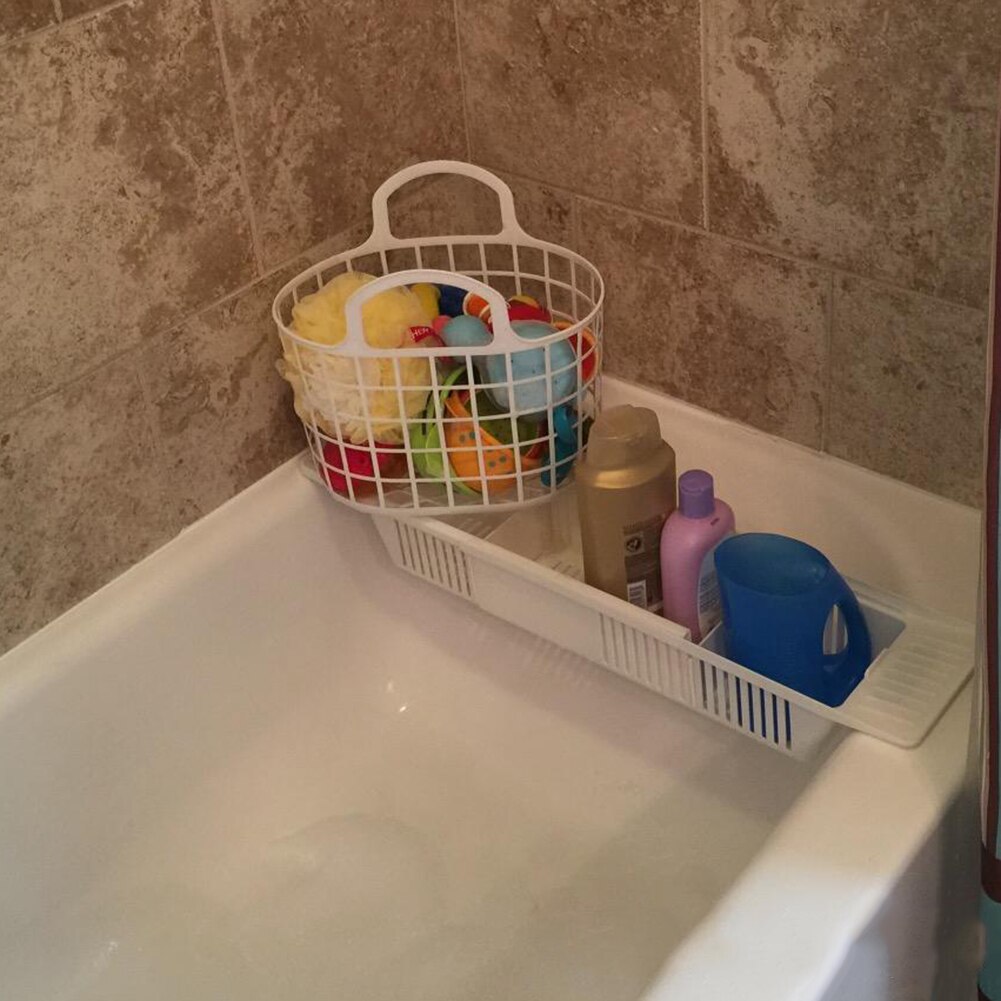 Badeværelse badekar opbevaringsstativ tilbagetrækkeligt badekar bakke kurv muiltfunktion afløb hylde rack børn badelegetøj opbevaringskurve