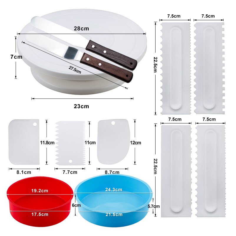 Bakken Taart Decoreren Draaitafel Set Ronde Cakevorm Kam Schraper Soepeler Fondant Dessert Kit Bakken Set Gebak Levert: Set 12