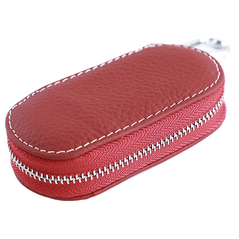 Leather Car Key Wallets Men Key Holder Housekeeper Keys Organizer Women Keychain Covers Zipper Key Case Bag Unisex Pouch Purse: Red