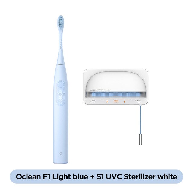 Oclean F1 Sonic Elektrische Tandenborstel IPX7 Waterdichte Smart Snel Opladen 3 Modi Voor Volwassen: L blue n Sterilizer