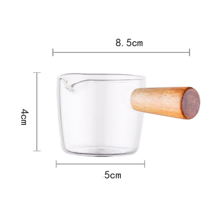 Glass Measuring Cup Creamer Jug Glass Coffee Milk Pitcher Espresso Cup Vinegar Sauce Cup Glass Gravy Boat with Wood Handle: 50ml / 1pcs