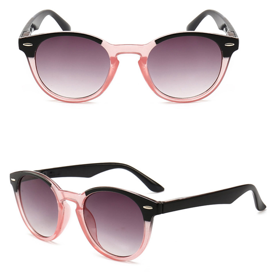 Getönte Lesebrille Runde Vintage Grade Grau Objektiv Anti UV Presbyopie 1,0 1,5 2,0 2,5 3,0 3,5 4,0 Dioptrien mit Elastische Bein: Rosa / +100