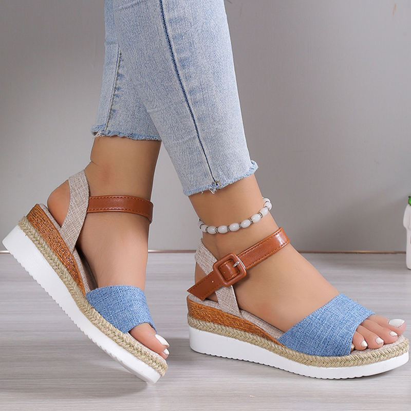 Sandalias de Mujer, Sandalias de tacón con cuña y Punta abierta, zapatos de verano 2025, Sandalias de plataforma baja para Mujer, zapatos de tacón de cáñamo antideslizantes