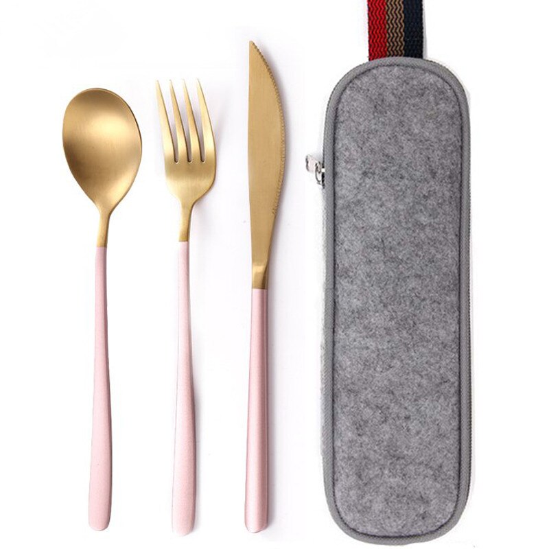8Pcs/set Tableware Reusable Travel Cutlery Set Camp Utensils Set with stainless steel Spoon Fork Chopsticks Straw Portable case