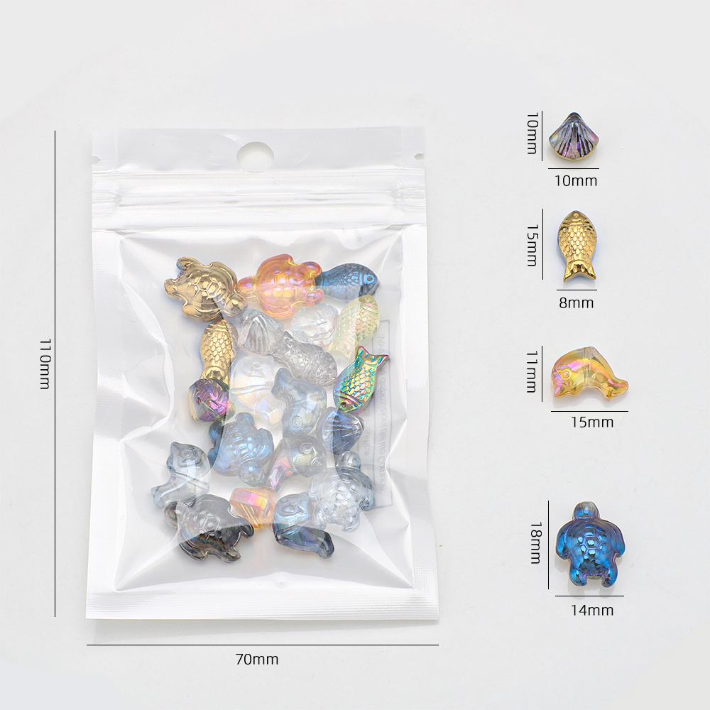 20 Pcs Mixed Shape Starfish /Snail /Shell/ Small Fish Crystal Glass Loose Beads DIY Making Earing Necklace Jewelry Accessories