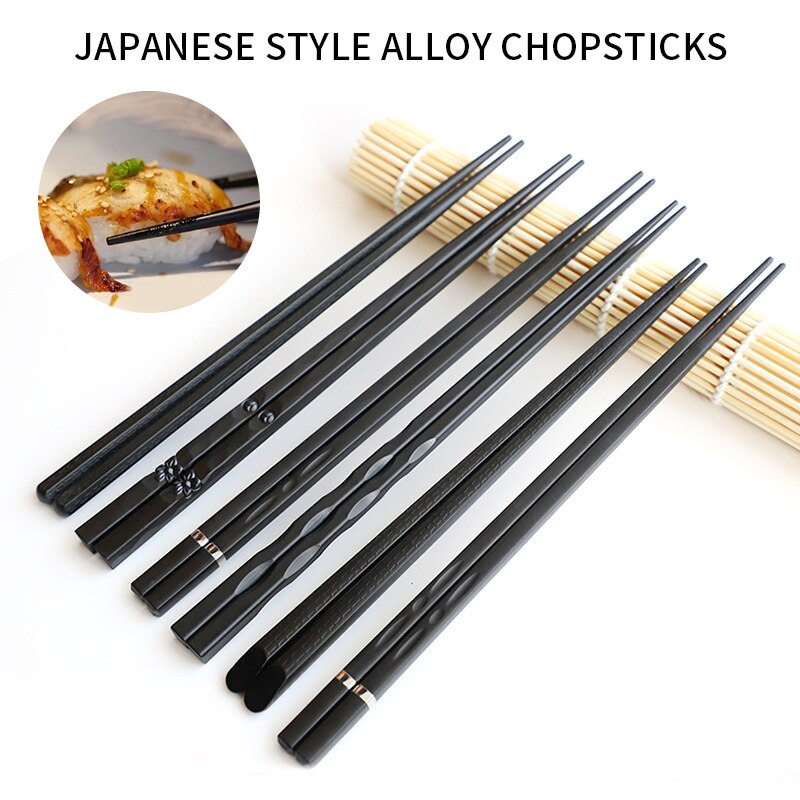 Palillos japoneses de fibra de vidrio antideslizantes para Sushi, palillos chinos reutilizables de aleación, chino, 1 par