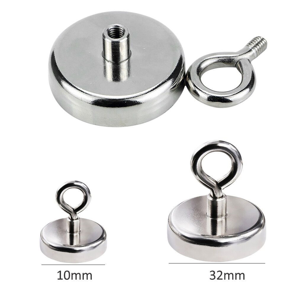 10mm/32mm Strong Neodymium Magnet Round Salvage Magnet Deep Sea Fishing Magnets Holder Pulling Mounting Pot with Ring Eyebolt
