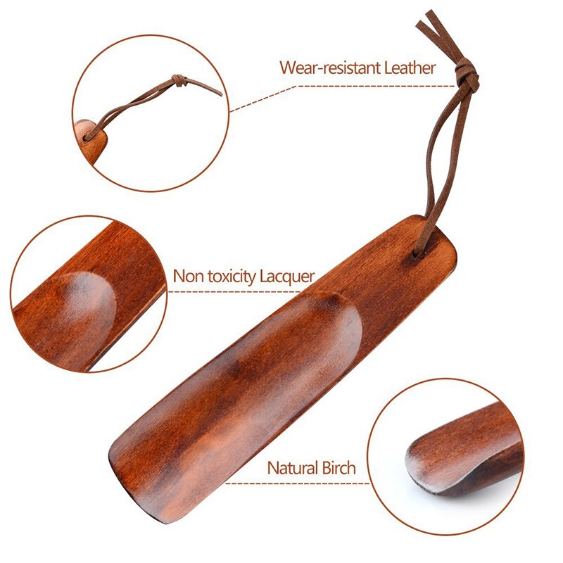 Sunvo abedul cuerno de madera artesanía manilla corta de madera Shoehorn forma de cuchara para levantar zapatos desgaste fácil de llevar insertar almohadillas 15,5 cm