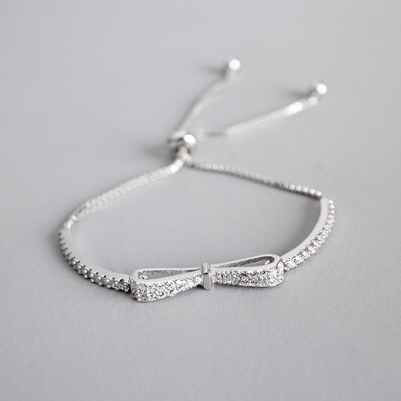 Frau 925 sterling silber Armbänder schmuck Micro-intarsien zirkon kristall bogen verstellbaren kette Wrap Armbänder überzug weiß gold