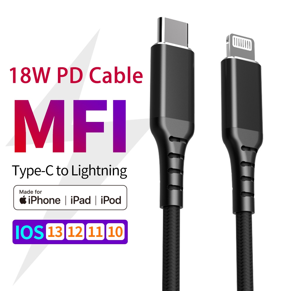 Mfi Gecertificeerd Usb Type C Bliksem Pd 18W Charge Kabel Voor Iphone SE2 11 Pro X Xs 8