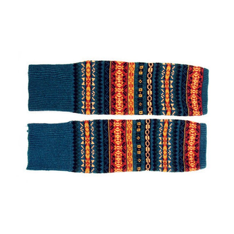 Autumn and Winter Bohemian Thickened Wool Leg Warmers For Women Warm Boots Cover Leg Protector Thermal Knitted Leg Warmers: Blue