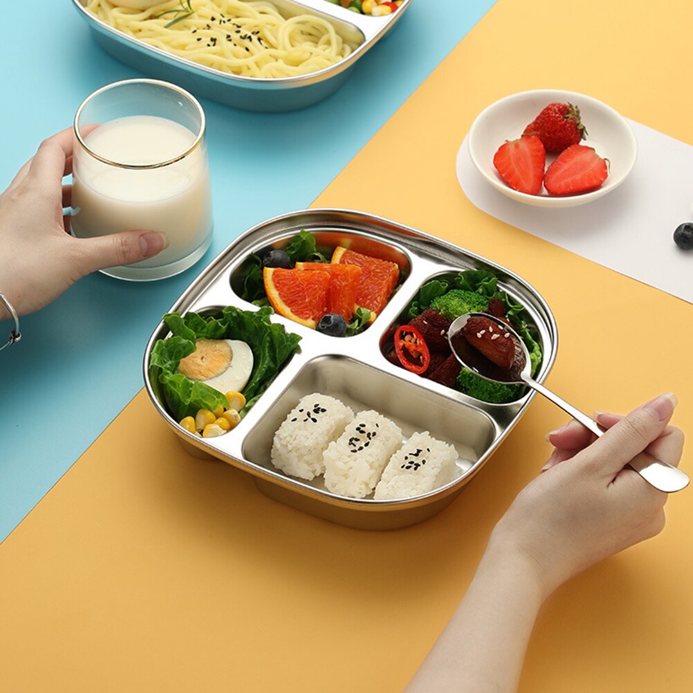Stainless Steel Divided Plate Student Food Storage Plate Multi-grid Food Plate
