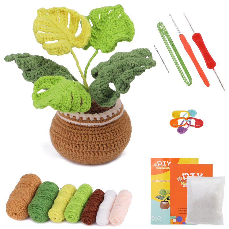 Kit de punto de ganchillo en maceta de flores para principiantes completos, principiantes, tutorial de Video paso a paso: Verde claro