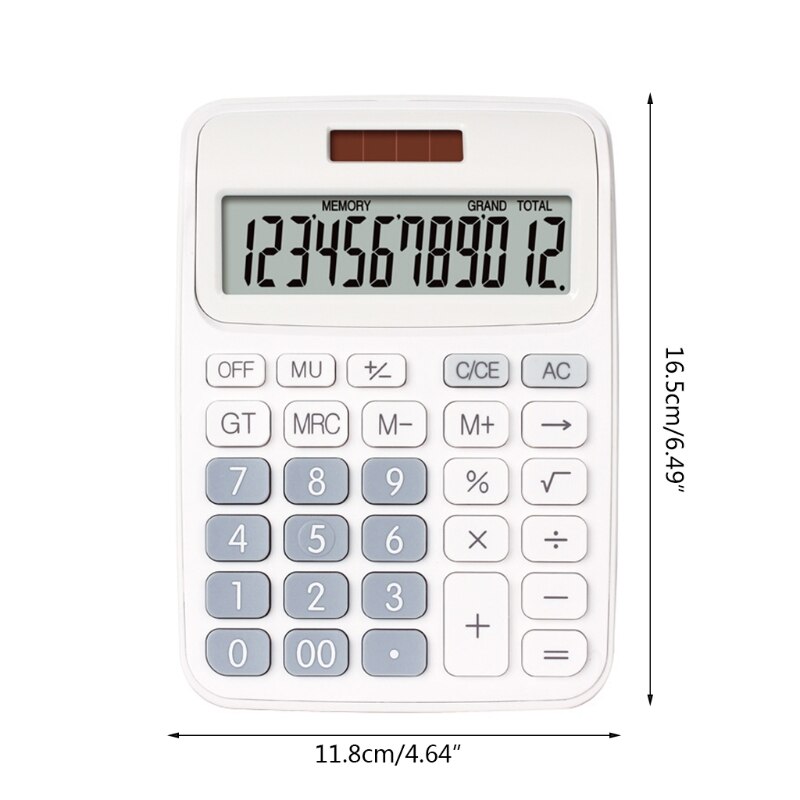 Desktop Calculator 12-Digit with Large LCD Display and Sensitive Button Solar and Battery Dual Power Standard Function