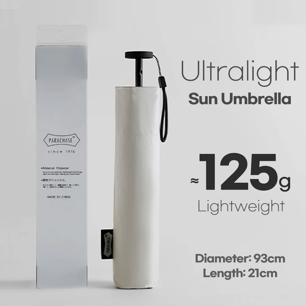 Parachase Bleistift, faltbar, UV-Regenschirm, Kohlefaser, Anti-UV, für Reisen, leicht, Sonnenschirm, winddicht, tragbar, Sonnenschirme: Weiß