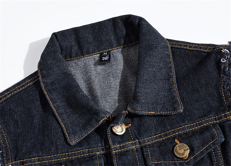 Men's high-grade Denim Vest Male Black Sleeveless cotton 80s Jackets Hole Jeans Vintage Brand Waistcoat 6XL