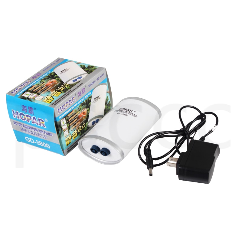 HOPAR AC/DC Aquarium Air Pump Automatic Emergency Battery Backup Fish Tank Oxygen Air Pump with Air Stones Double Outlet 240L/H