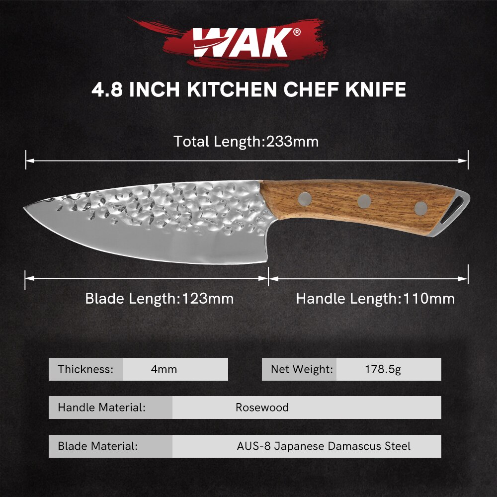 WAK Premium AUS 8 couteau de cuisine japonais en acier, damas petit couteau de Chef de cuisine avec polissage miroir avec Rosewoo