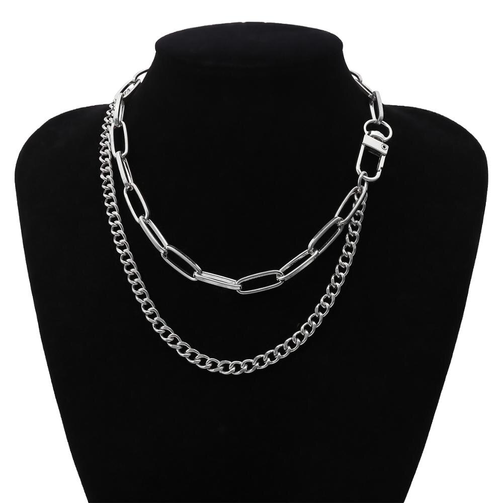 Lacteo Übertrieben Kreuz Kette Halsband Halskette Punk Multi geschichtet Miami Kubanischen Kette Charme Halskette Schmuck für Frauen und Männer: Silber- Farbe