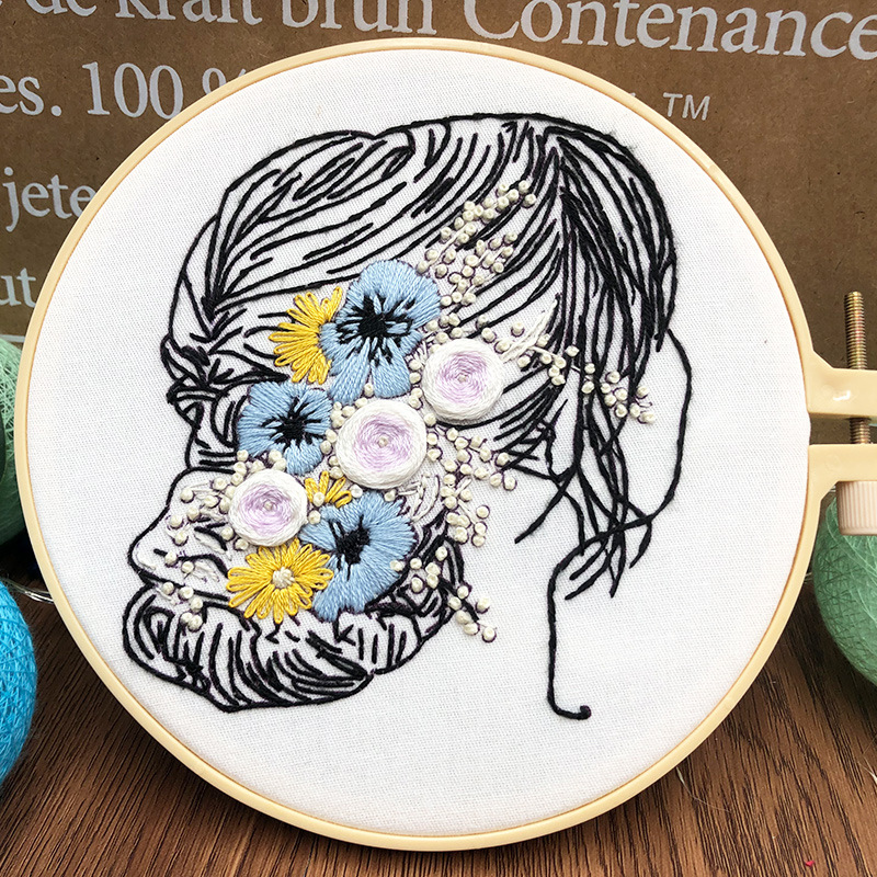 Kit De Broderie Abeille Et Fleurs - Cerceau, Point De Croix, Fait Main, Cadeau Créatif DIY