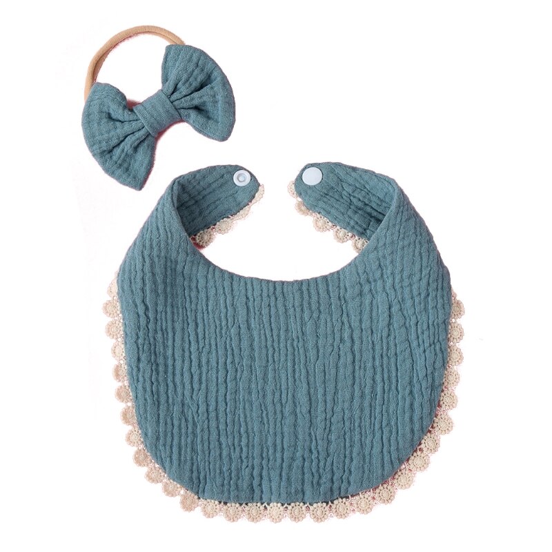 2 Stks/set Baby Meisjes Elastic Bow Hoofdband Speeksel Handdoek Set Prinses Strik Haarband Bib Kit Burp Doek Hoofddeksels Douche