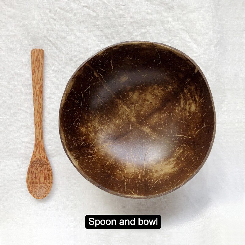 Coconut Bowl Rice Bowl Coconut Shell Tableware Nordic Style Light Food Xiaoxinqing Fruit Milkshake Salad Bowl Wooden bowl: 1Spoon and 1bowl