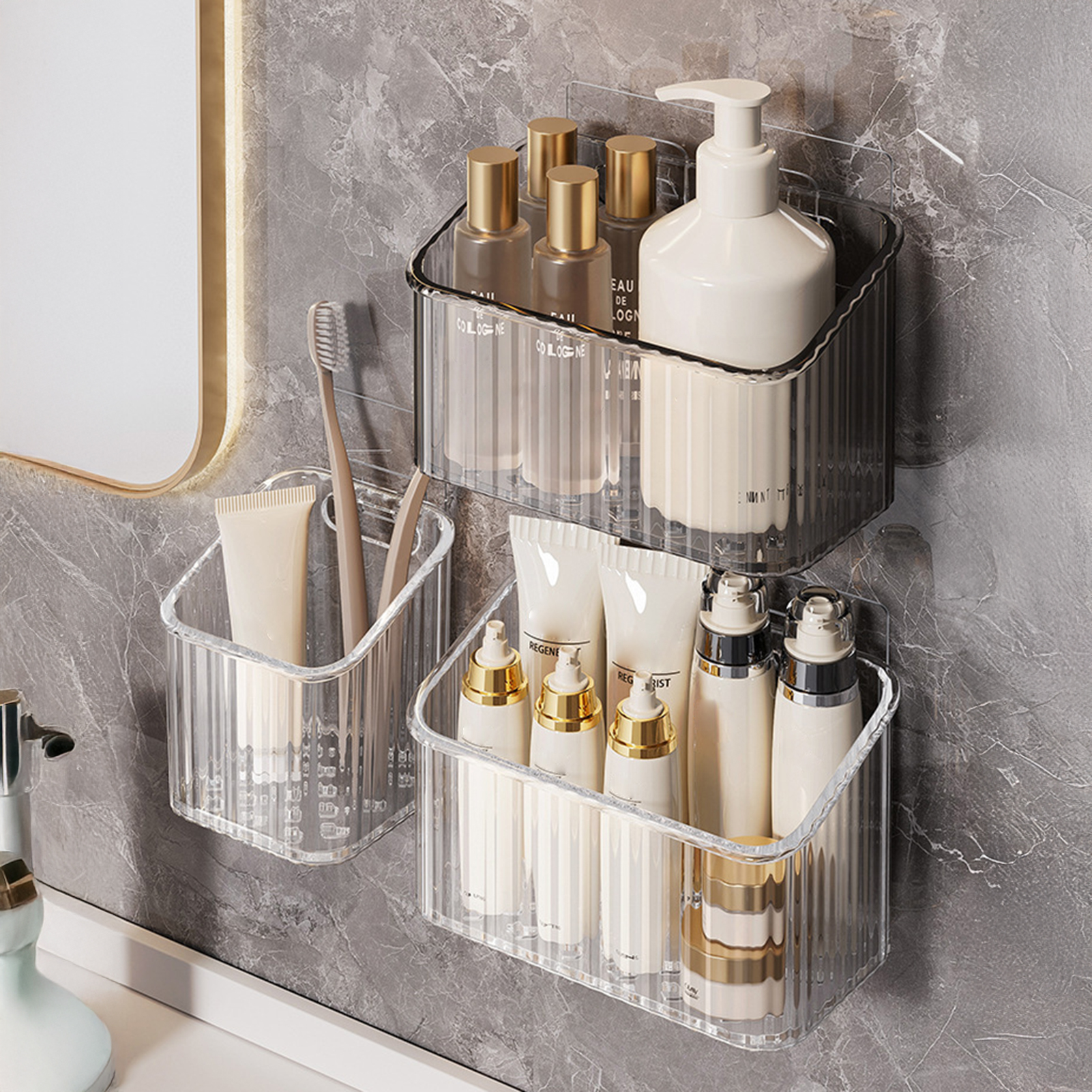 Bathroom Storage Rack Transparent Plastic Organizer Holder Toiletry Hair Accessory Jewelry Makeup Organizer Bracket Storage Rack