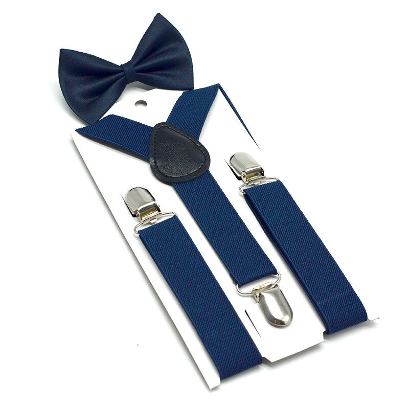 RAINIE SEAN Pink Kids Suspenders Bowtie Set Solid Children Suspender Dress Wedding Baby Girls Braces: Navy