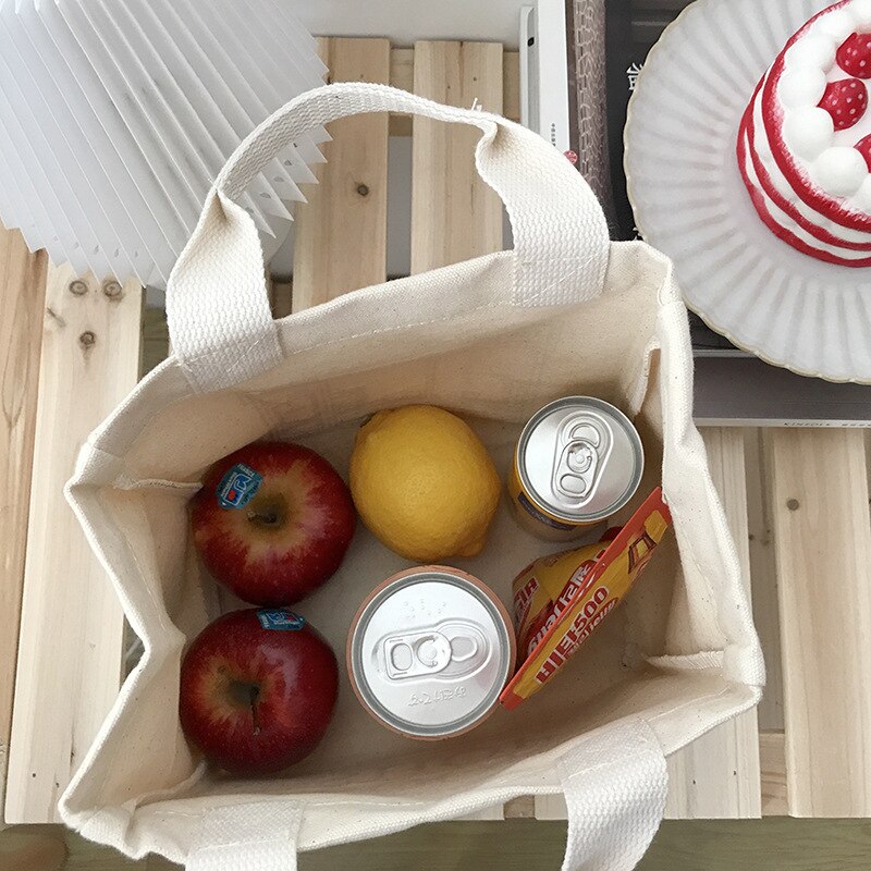 Neue Mittagessen Tasche Leinwand Mittagessen Kasten Picknick Tote Baumwolle Tuch Kleine Handtasche Beutel Abendessen Behälter Lebensmittel Lagerung Taschen Für Büro Dame