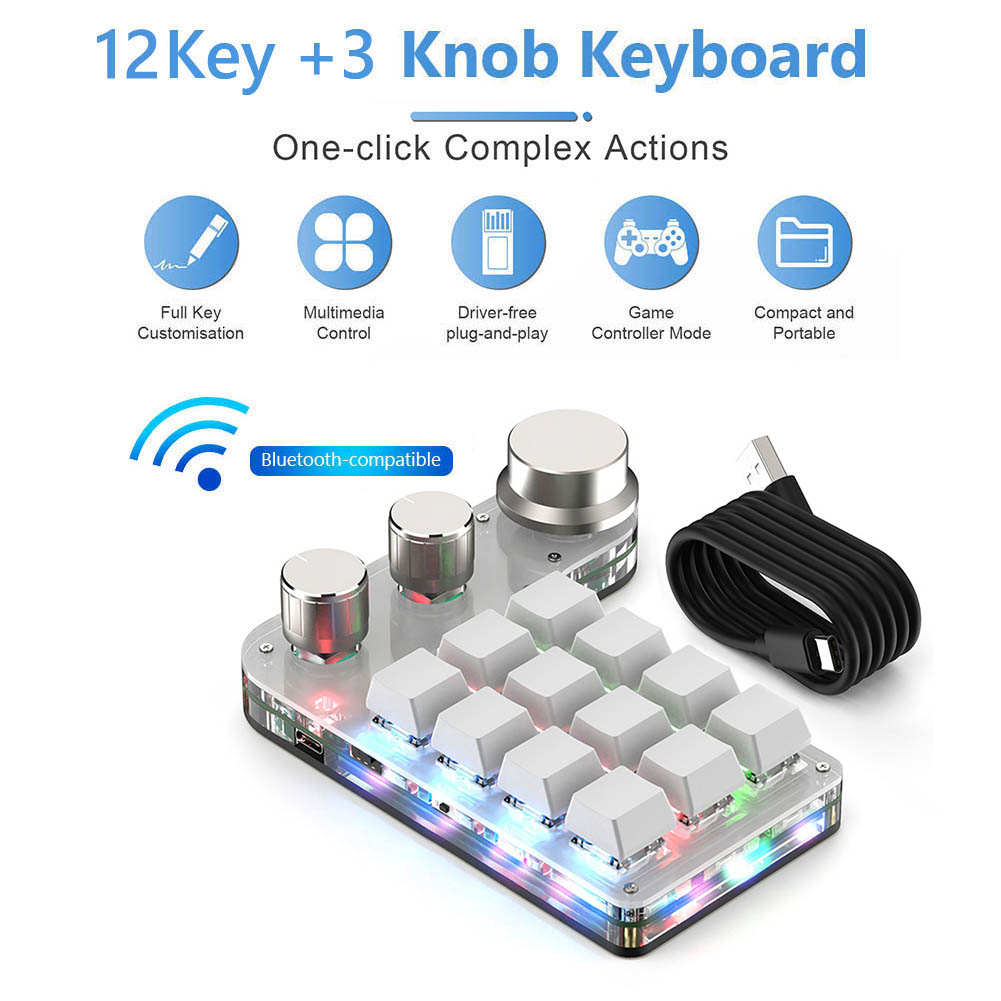 Wireless Bluetooth Programming Macro Custom Knob BT Keyboard RGB 12 Key Swap Shortcut Key Button Mechanical Gaming Keypad: Khaki