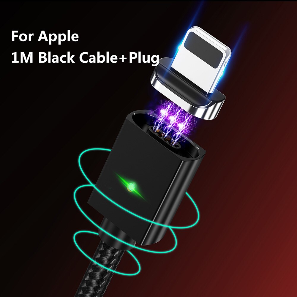 Zrse 3a magnetische kabel voor iphone samsung snel opladen micro usb-kabel type c kabels voor huawei oneplus xiaomi redmi note 7 k20: Zwart voor appel