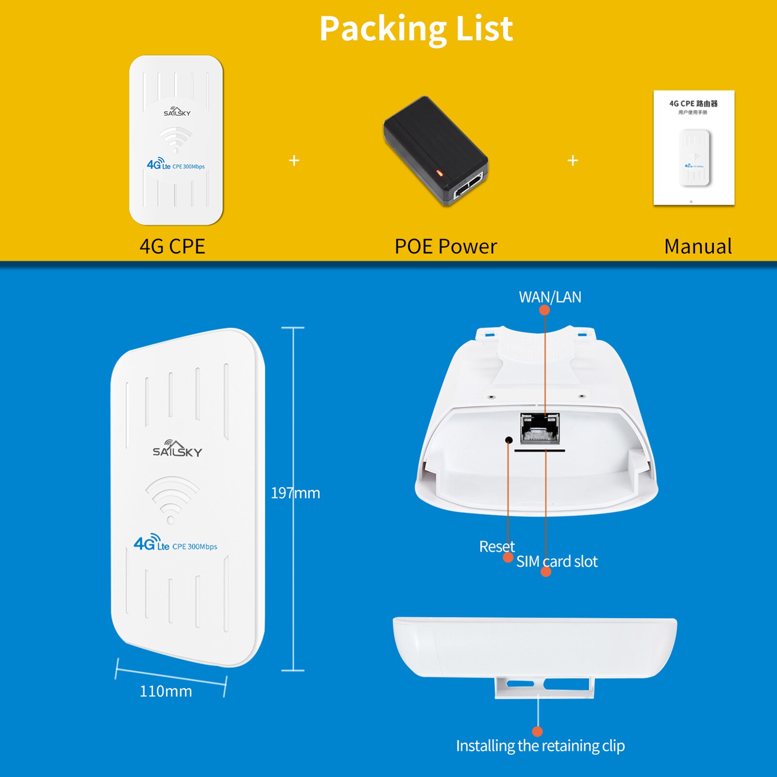 Sailsky-enrutador portátil XM206 para exteriores, enrutador 4G LTE de 300Mbps, resistente al agua, WiFi móvil con ranura para tarjeta SIM, repetidor, extensor de WiFi