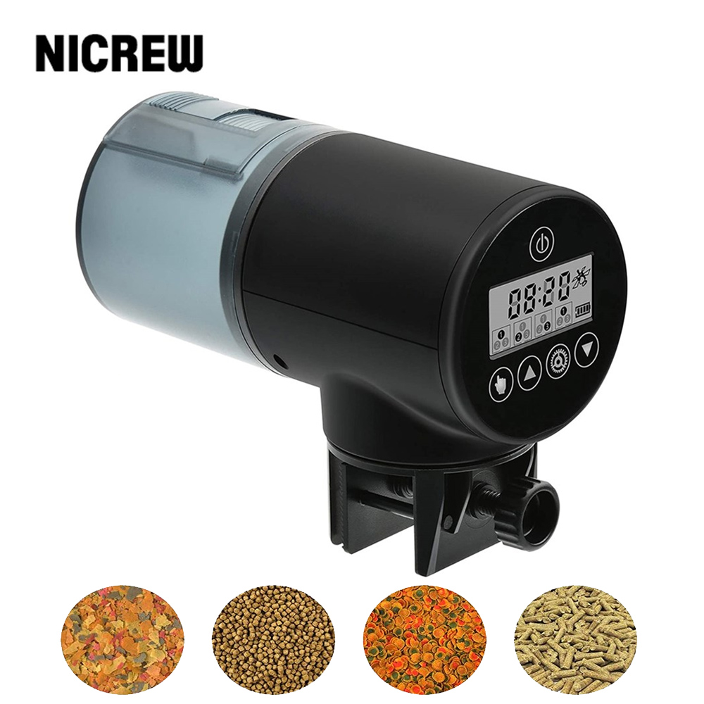 NICREW 200ml Automatic Fish Feeder Programmable Electric Fish Food Dispenser for Aquarium Fish Tank .LCD Digital Timing Feeder
