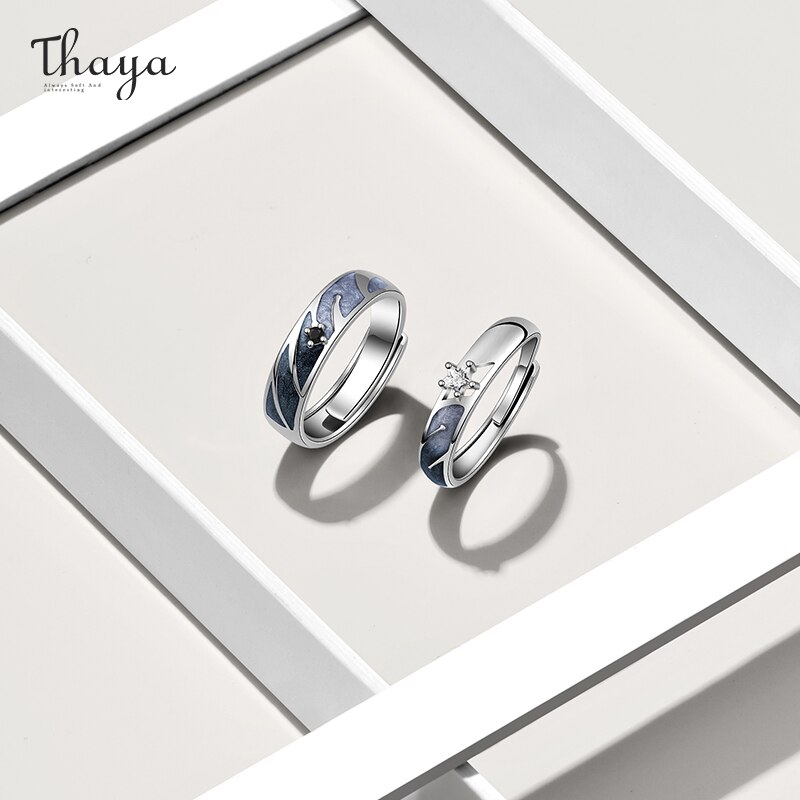 Thaya 925 Silber Himmel sternenklar Paar Ring Für Liebhaber Einstellbare Öffnen Emaille Valentinstag Für Frauen männer Edlen Schmuck