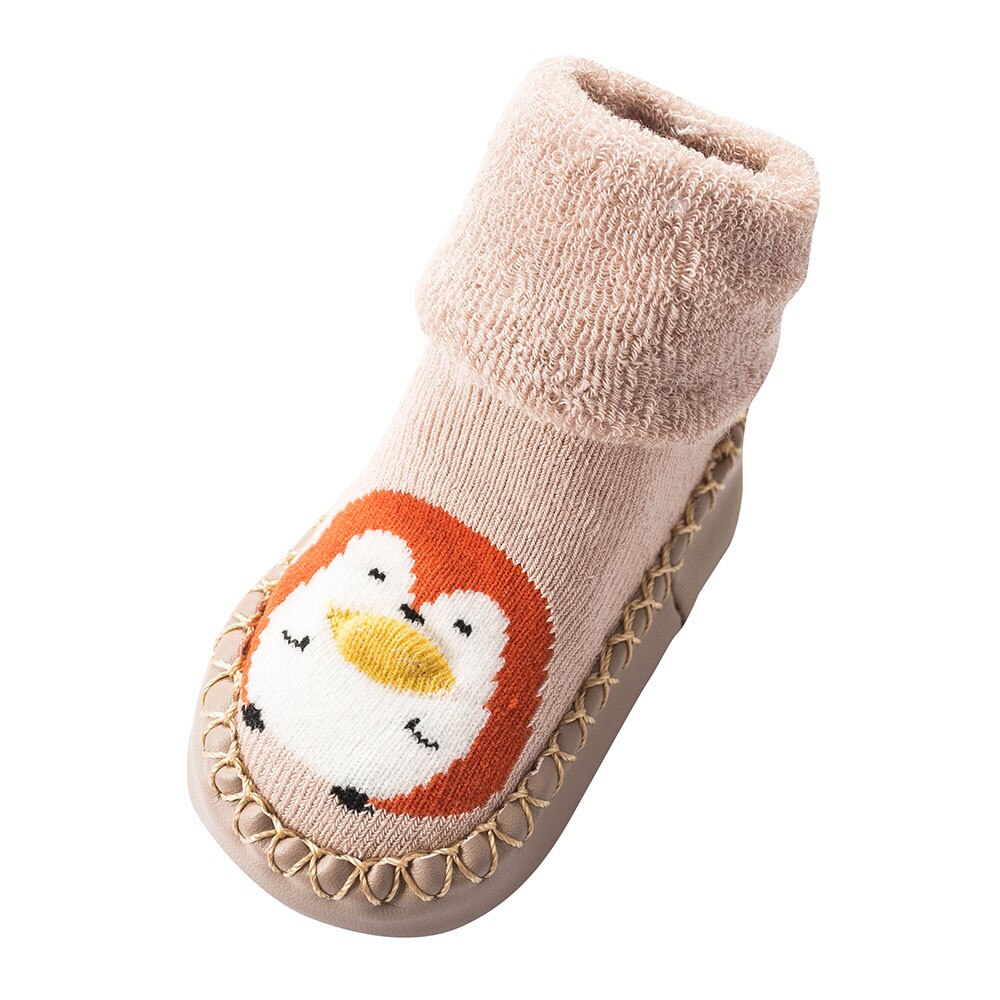 Otoño calcetines de bebé de invierno con zapatos de goma calcetines para niños calcetines de dibujos animados para bebés antideslizantes suelas de suelo de cuero para bebés: Beige / 6 meses