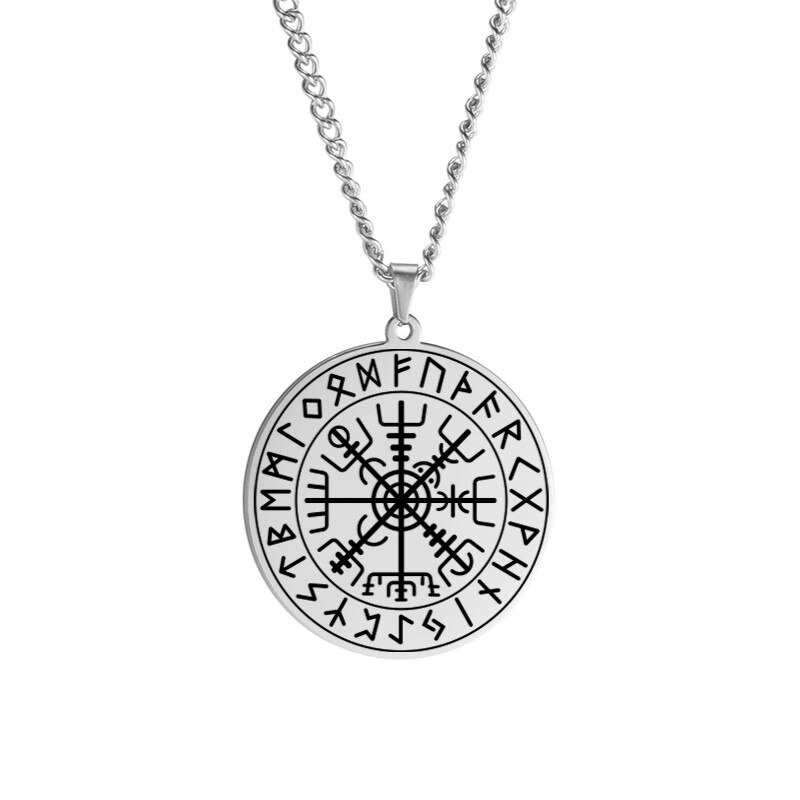 Dawapara nordisch Wikinger Symbol von Nordischen Kompass in Rune Kreis Vegvisir Anhänger Halskette Edelstahl Schmuck Amulett Halsketten: JGDBASS2021010506-S