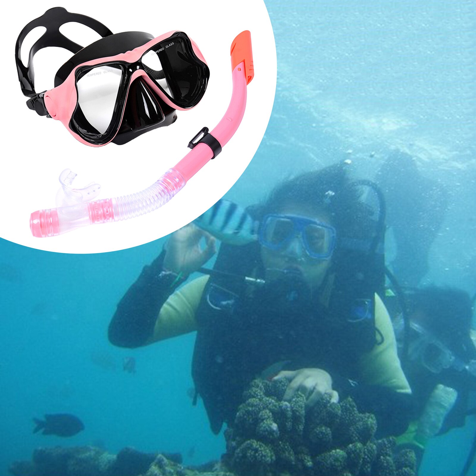 Dry Snorkel Mask Set Snorkeling Gear – Foldable Dry Snorkel Set, Purge Valve Tube, Anti Fog Large Panoramic Goggles Mask: Pink
